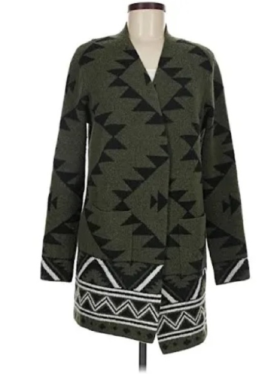 Frye Sweaters - Frye Olive, Black & White Aztec Knit Cardigan